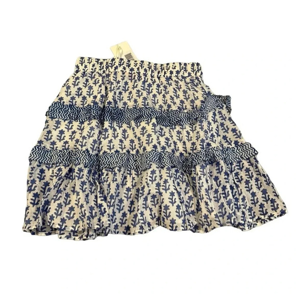 ✨Oliphant Flirty Mini Skirt Flora Blue White Ruffle Tiered Boho NWT S✨ - Picture 1 of 3